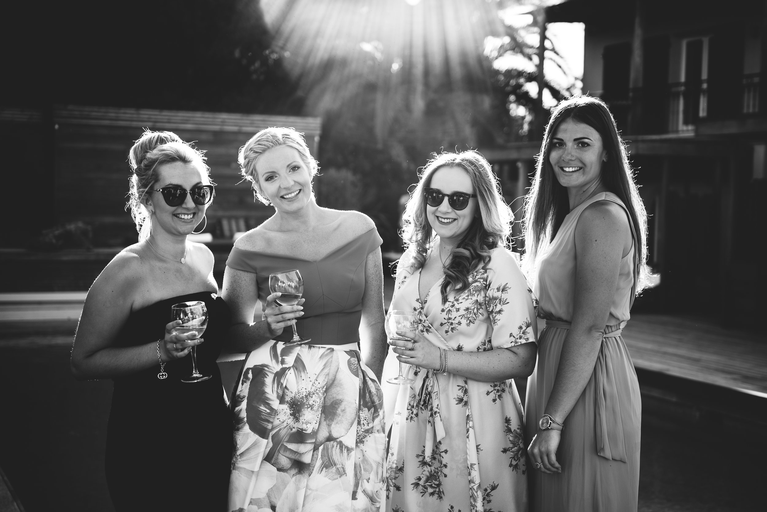 black and white photo of Bride-to-be with her friends 