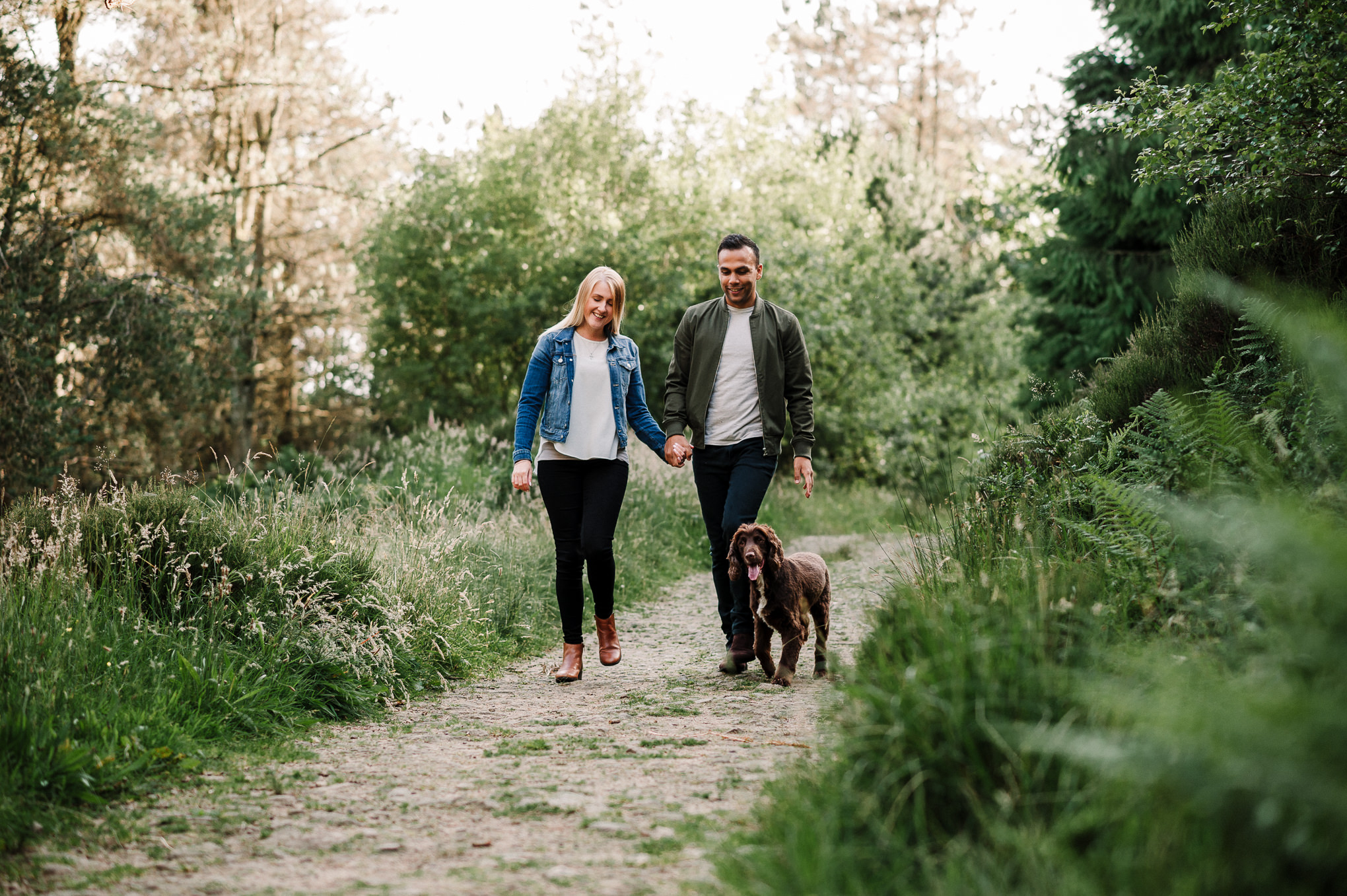 documentary shot walking together with the dog in the woods.