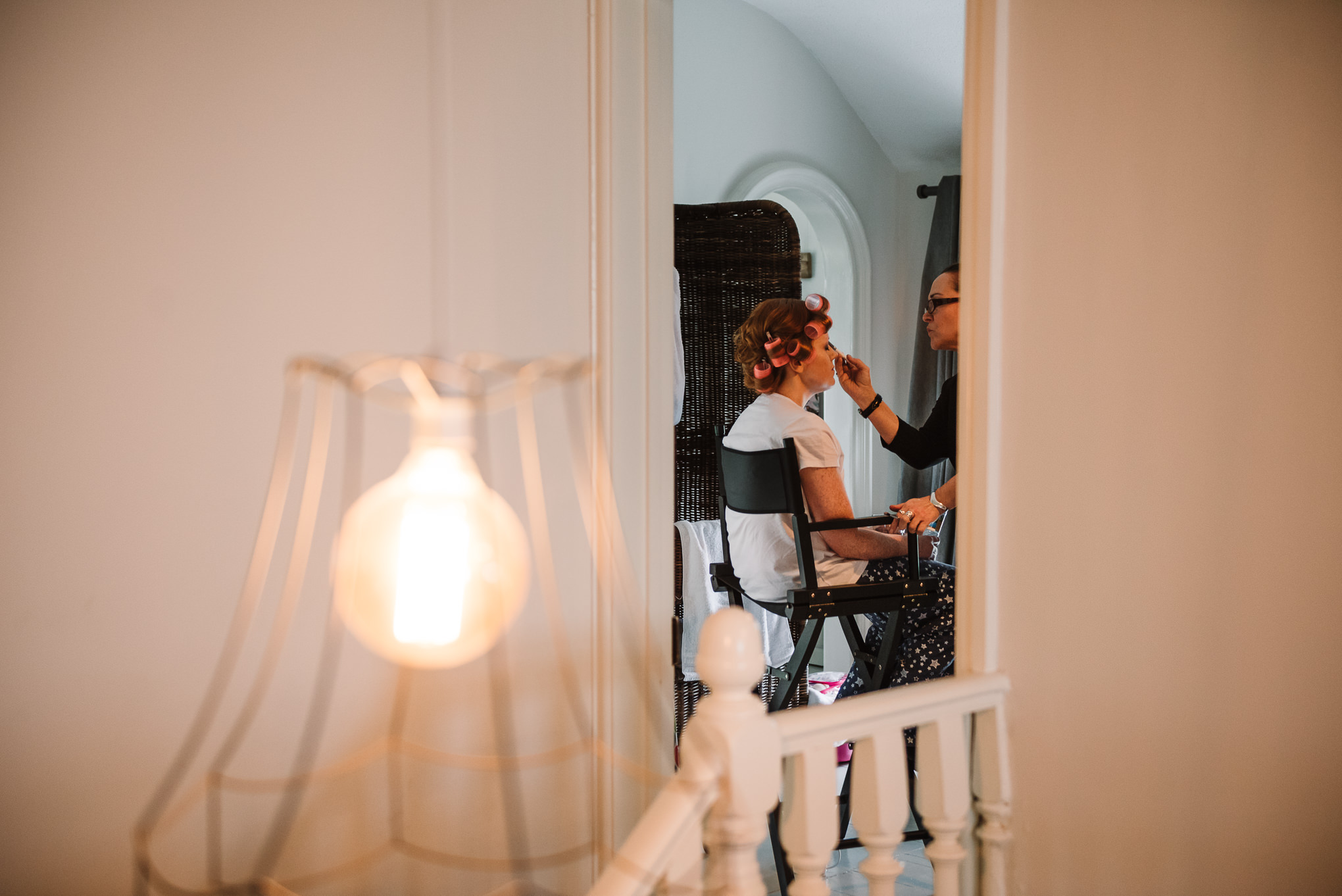 Bride getting ready at the Dreamcatcher. Cornwall wedding photography