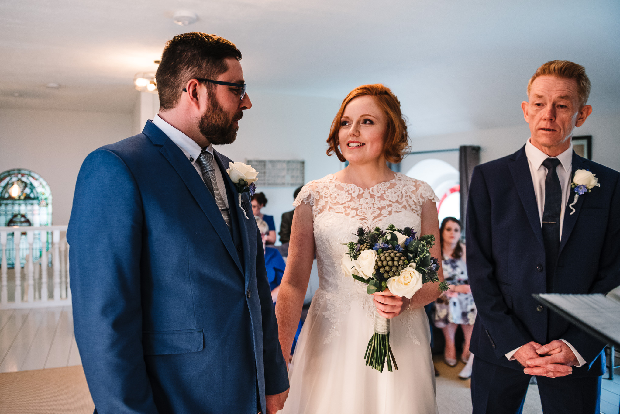 Bride and grooms first look. Cornwall wedding photography 