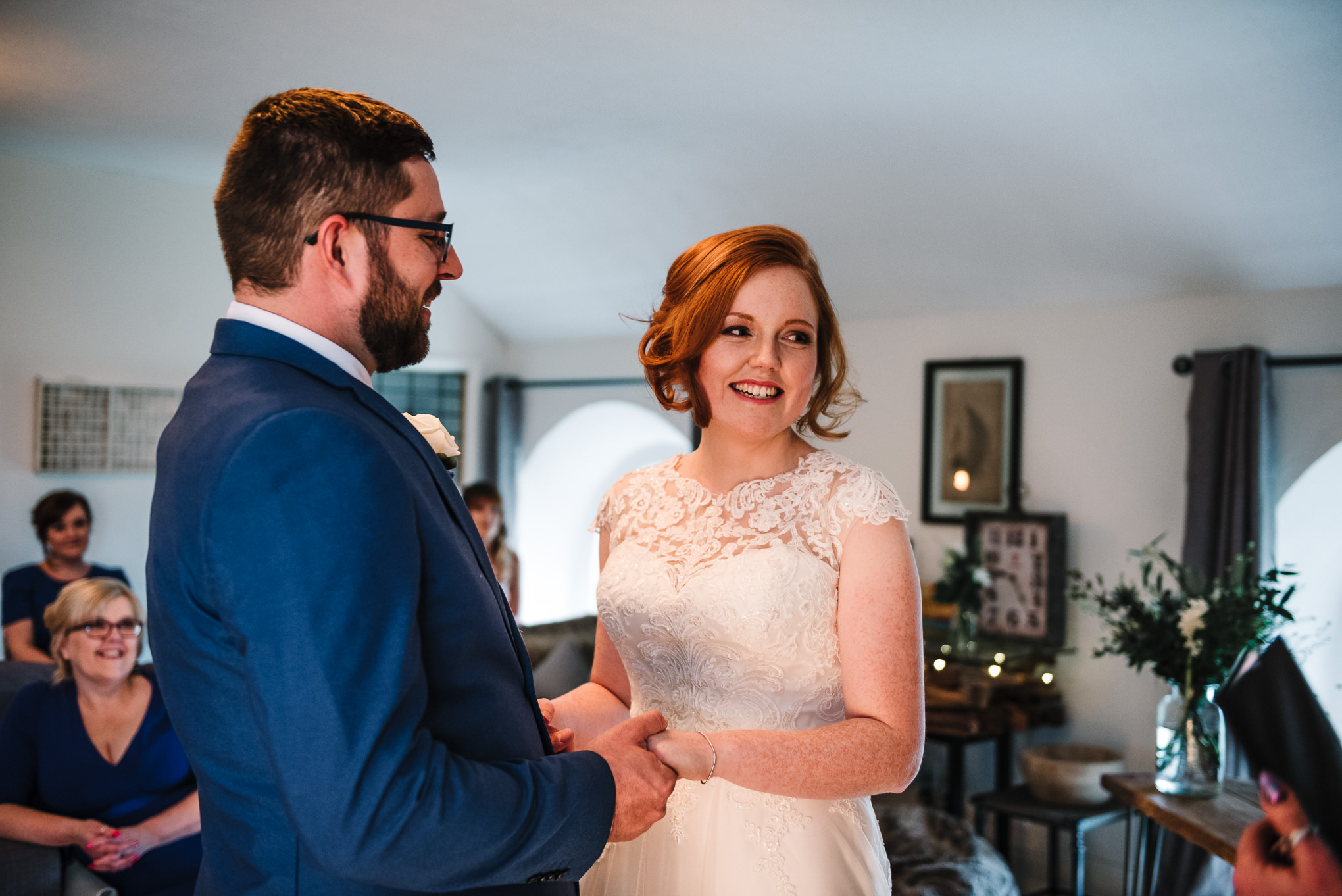 Relaxed shot of bride during ceremony saying her vows