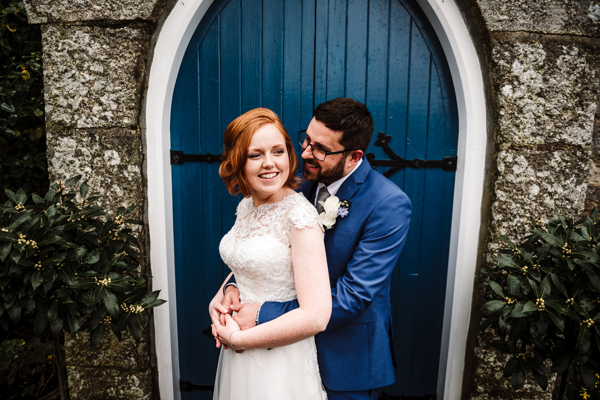 Stylish portrait of the bride and groom outside at the Dreamcatcher. 