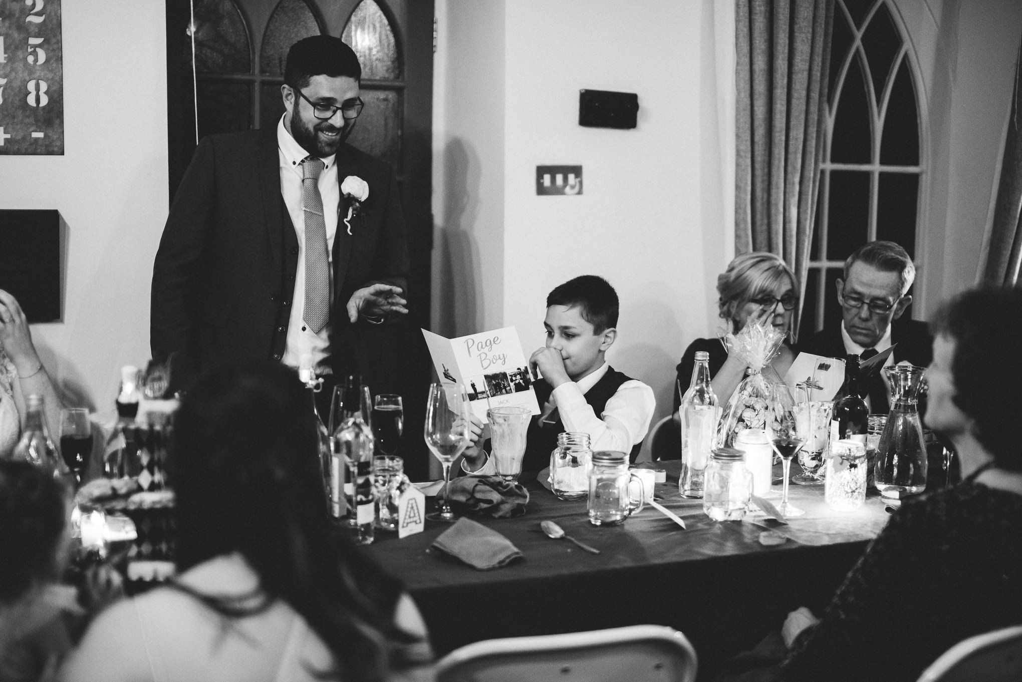 Groom making his speech. Natural wedding photography Cornwall.