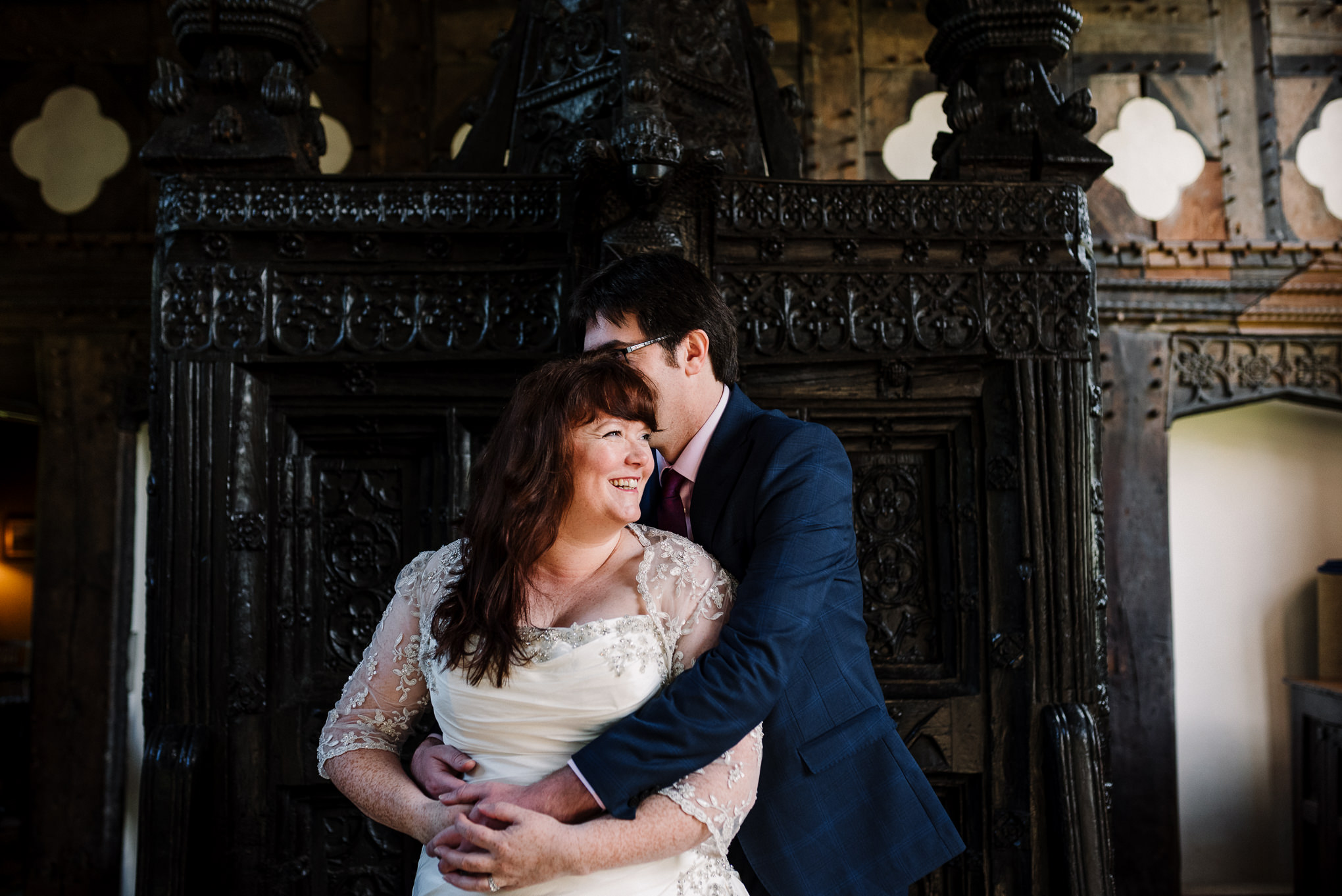 Natural shot of bride and groom at the Great Hall, Rufford.