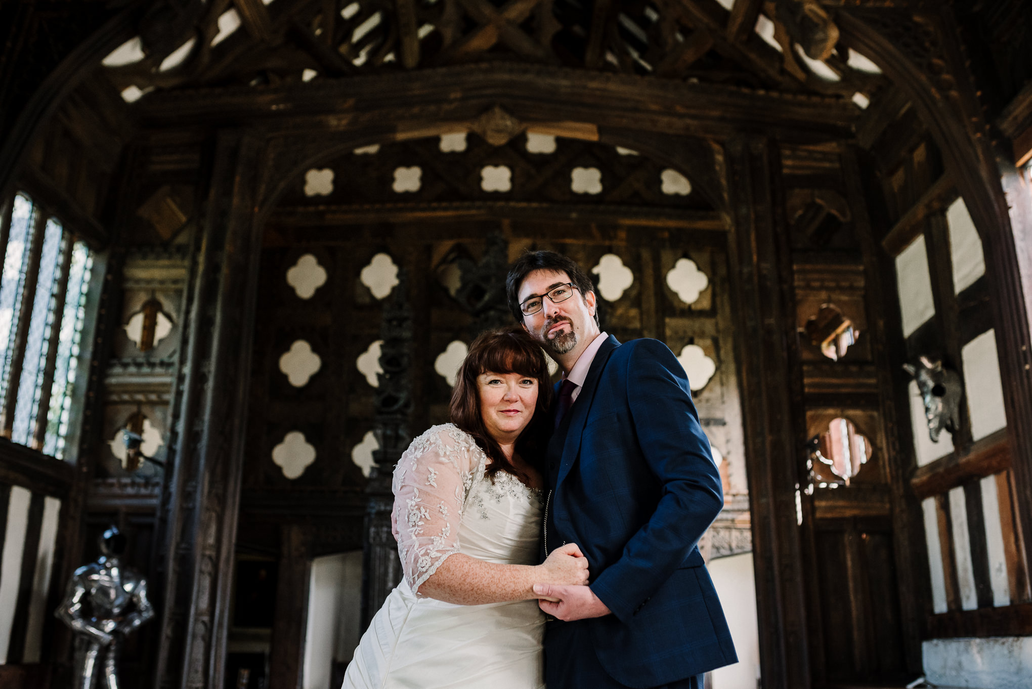 Portrait of bride and groom at Rufford Old Hall, Lancashire.