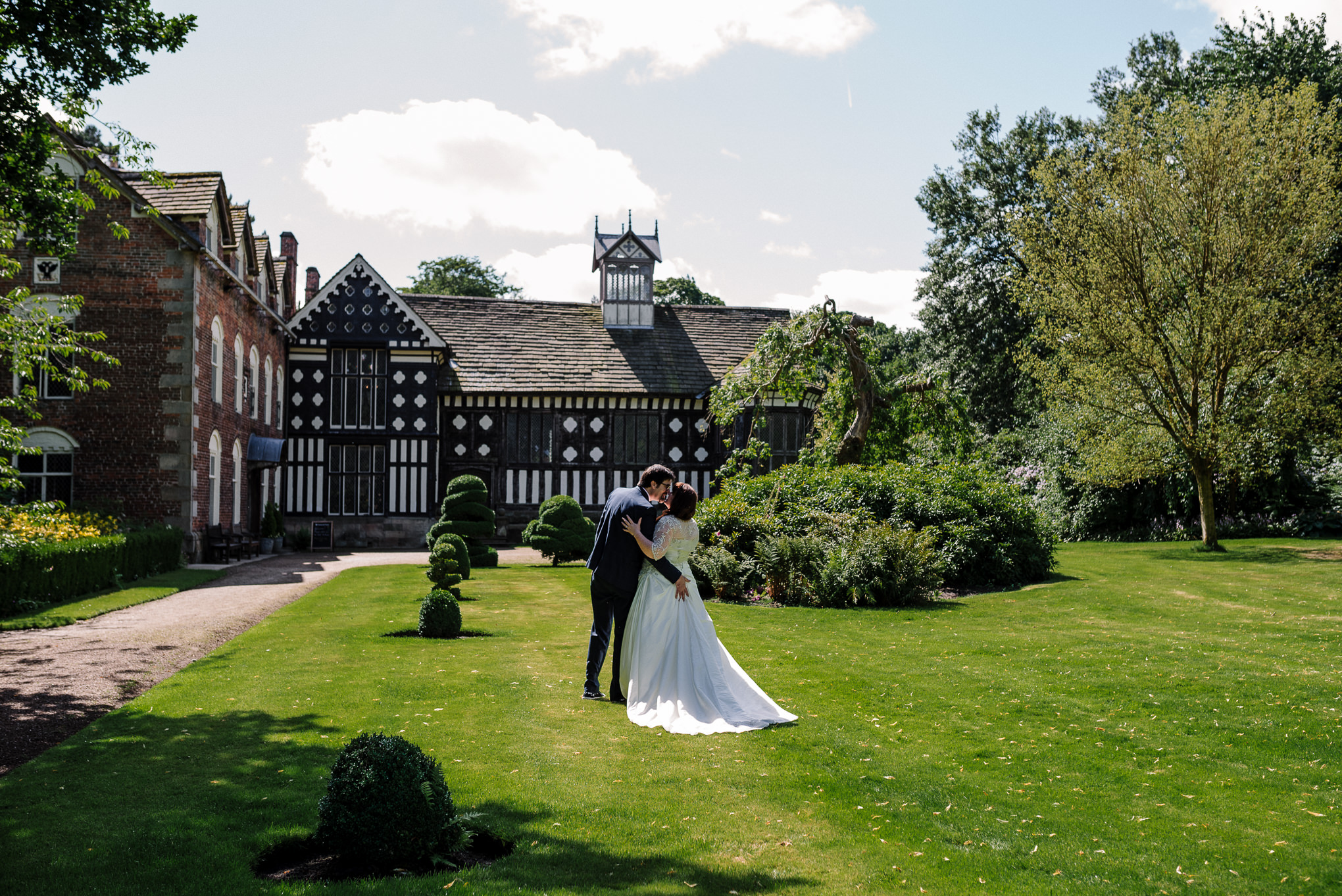 Walking in the gardens at Rufford Old Hall.