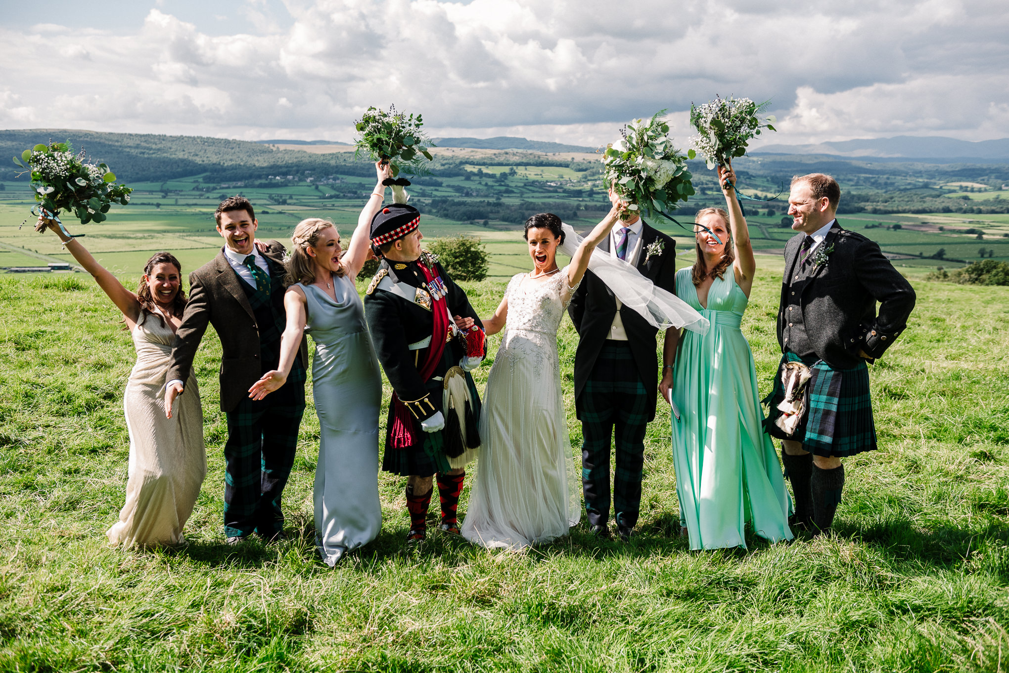 Bridal party with a view of the Lake district.