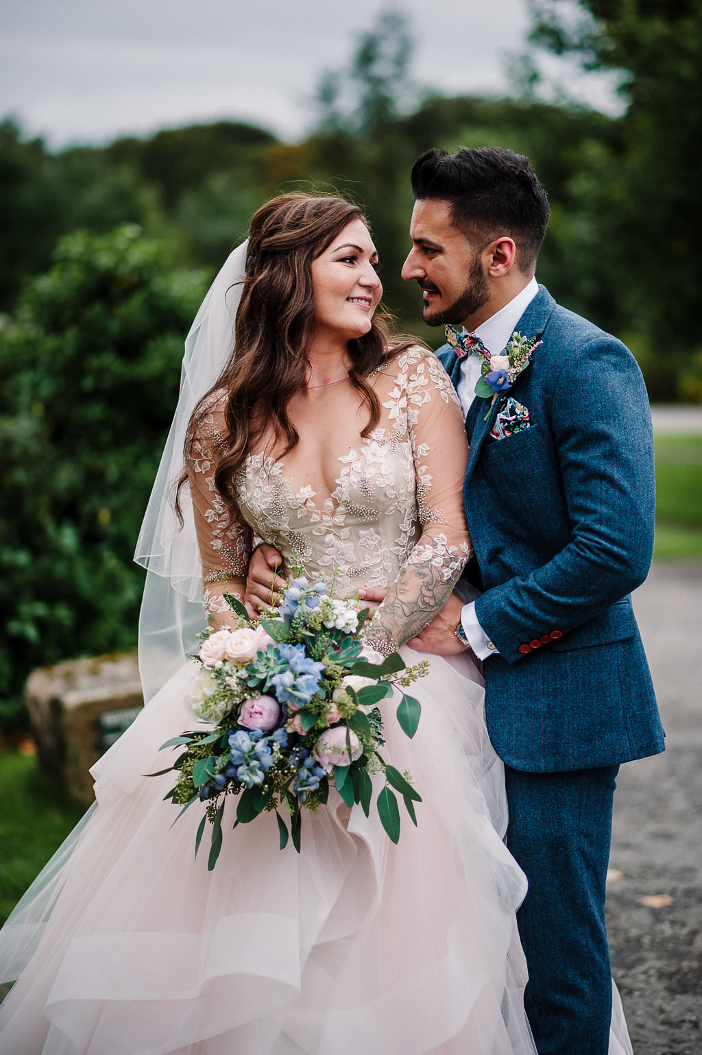 Stylish portrait of bride and groom at Stanley House. Lancashire wedding photography 