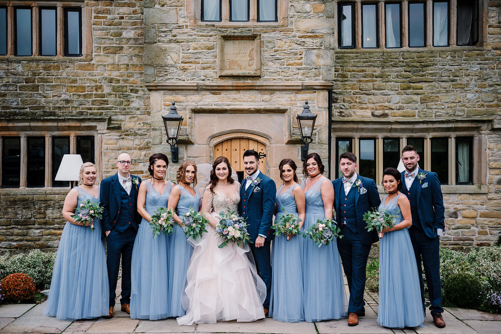 Portrait of bridal party together. Ribble Valley wedding 