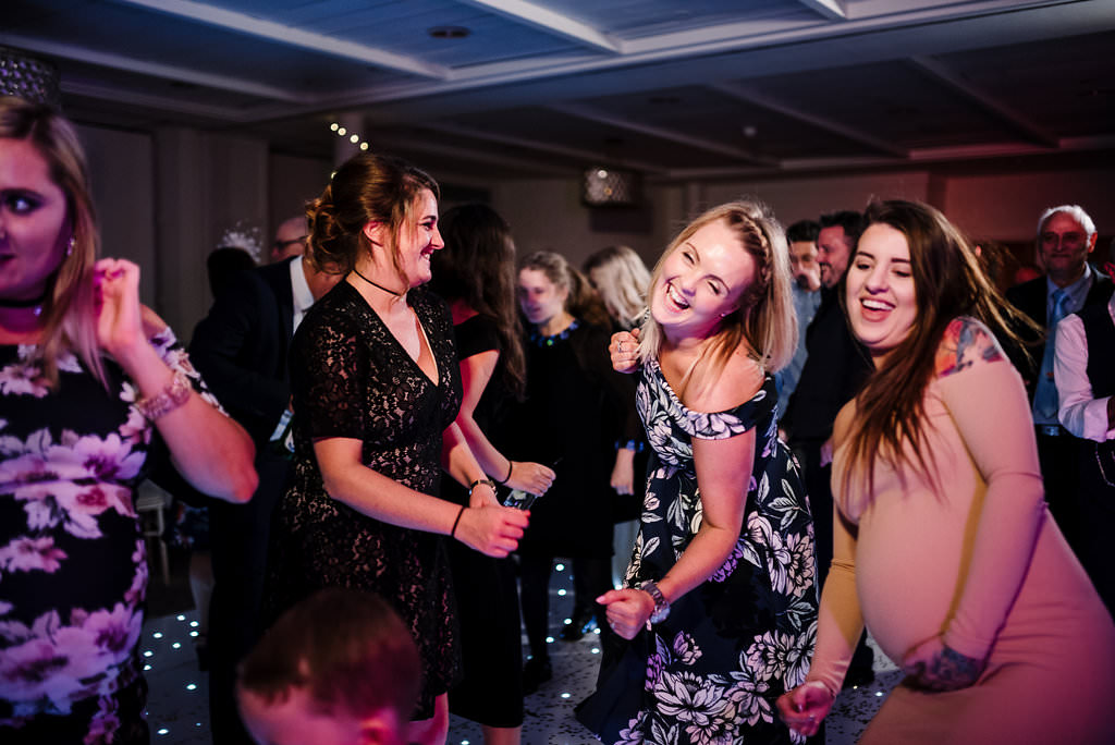 Fun photo of guest dancing at Stanley House. Ribble Valley wedding photography