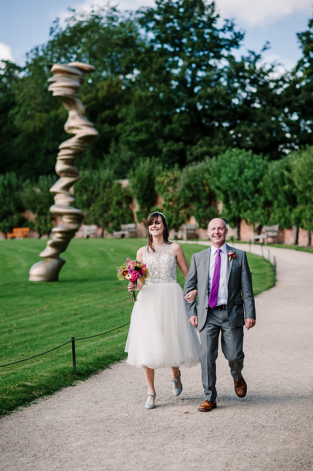 Bride arriving at Yorkshire Sculpture Park