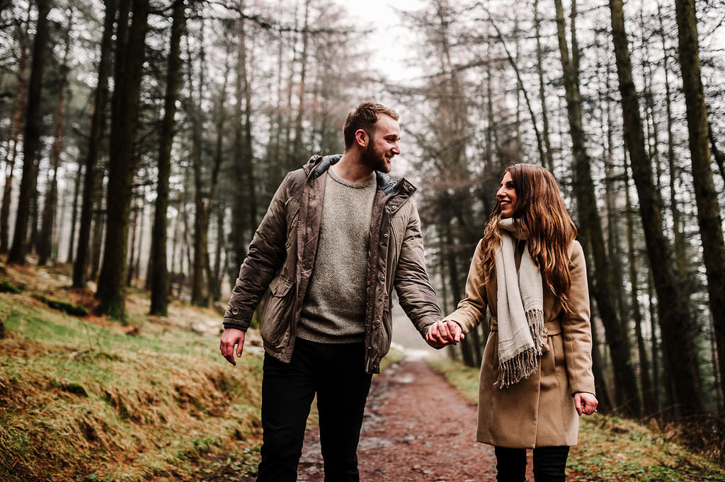 Natural portrait of bride and groom to be walking together. 