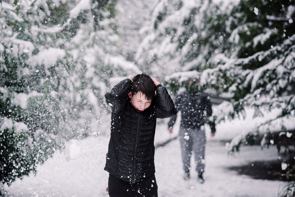 Snowy portrait in the park.