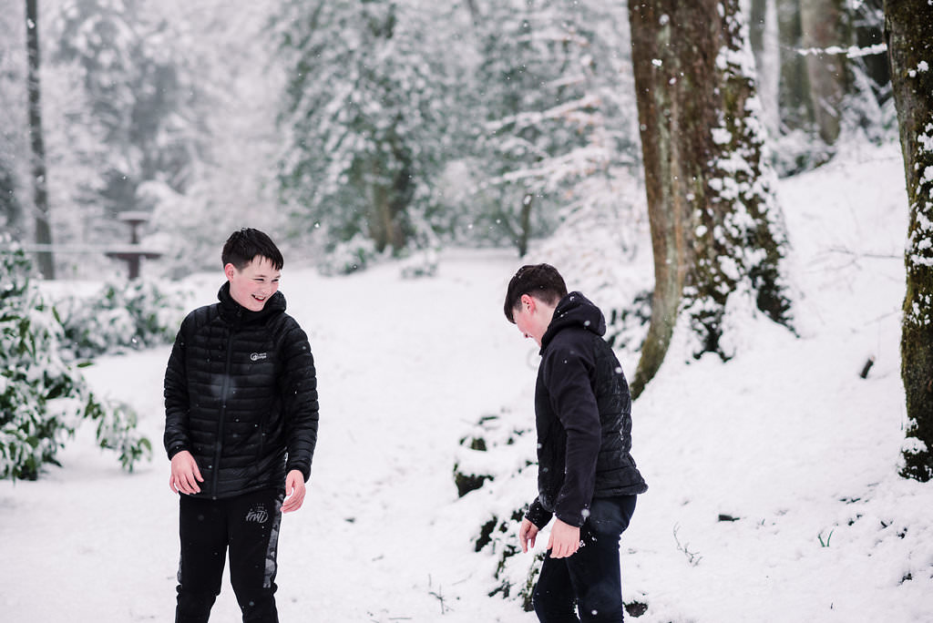 Kids playing in the snow. Lancashire lifestyle photography