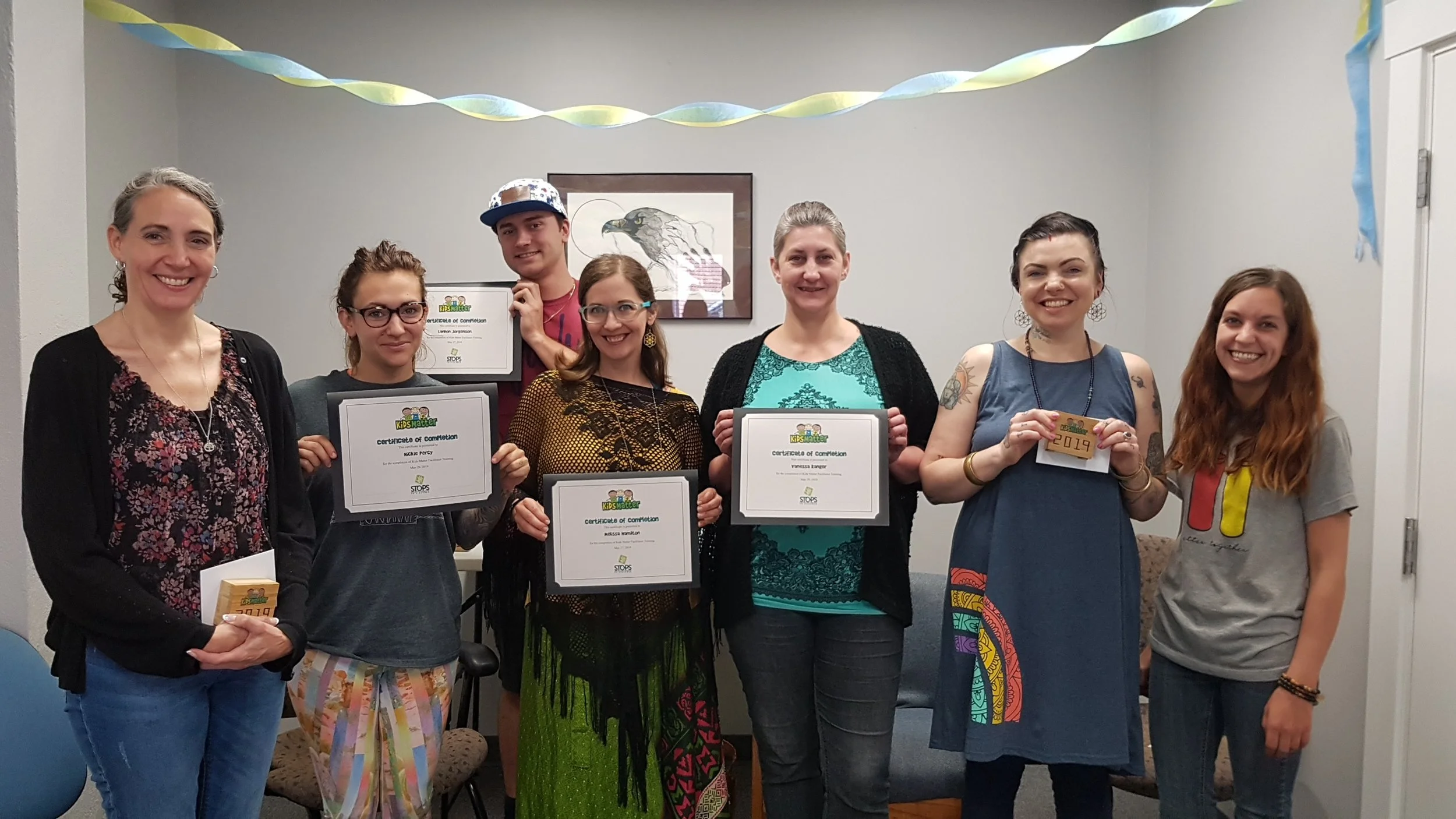 Our Kids Matter Provincial Team (Left to right) Jodi, Nickie, Landon, Melissa, Vanessa, Carlee, Steph