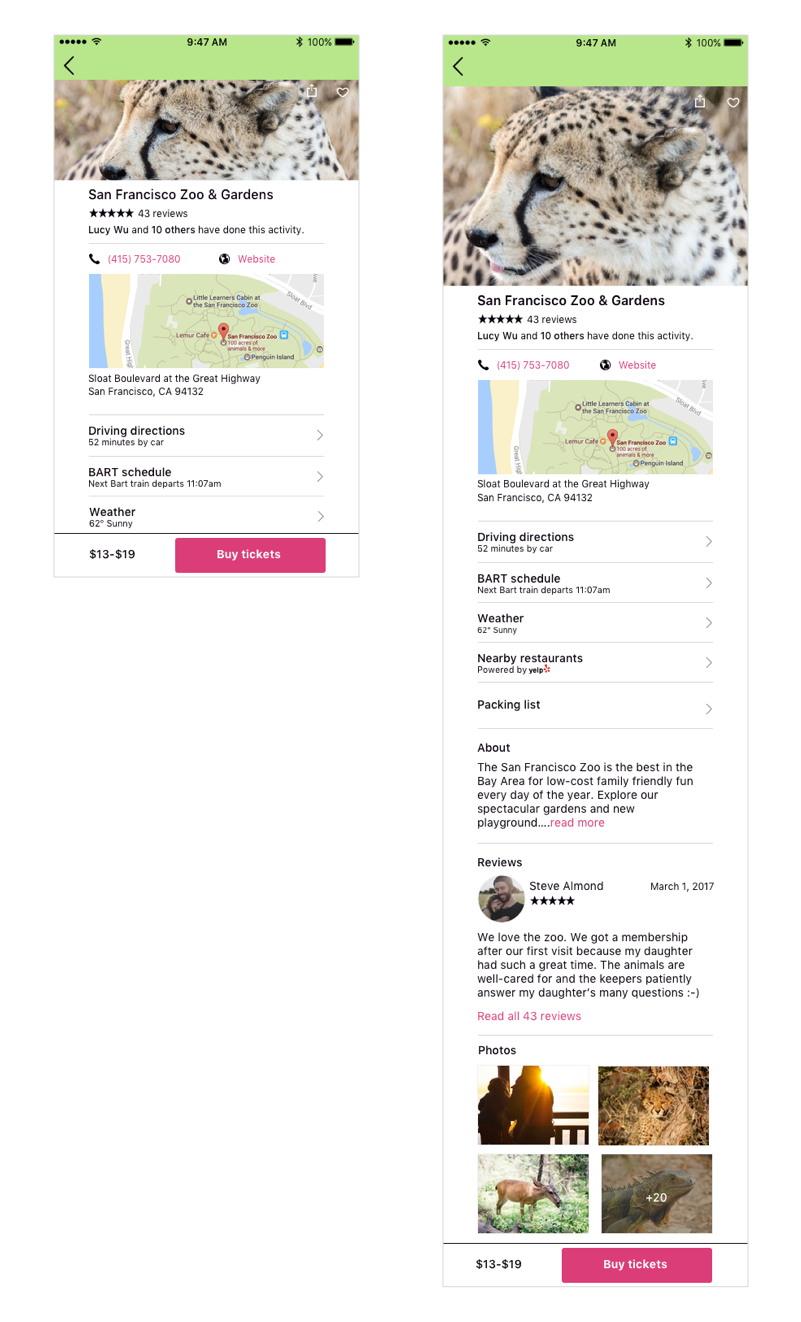  Activity wireframes (collapsed and expanded)