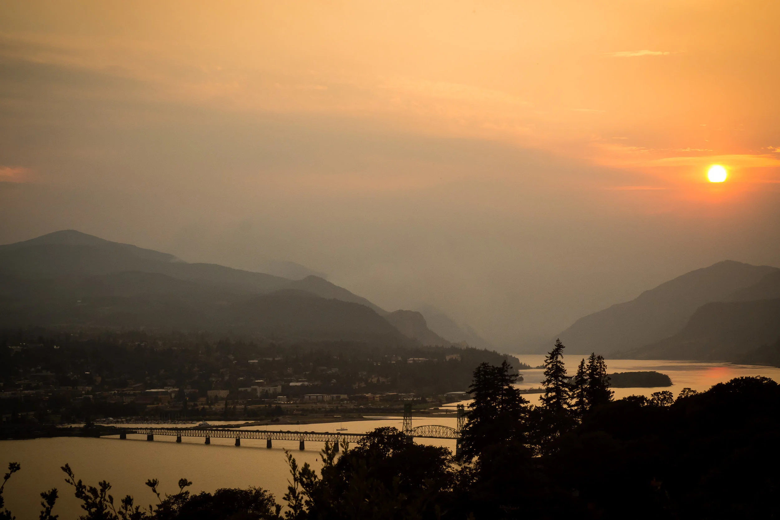 A smokey sunset in the Gorge.