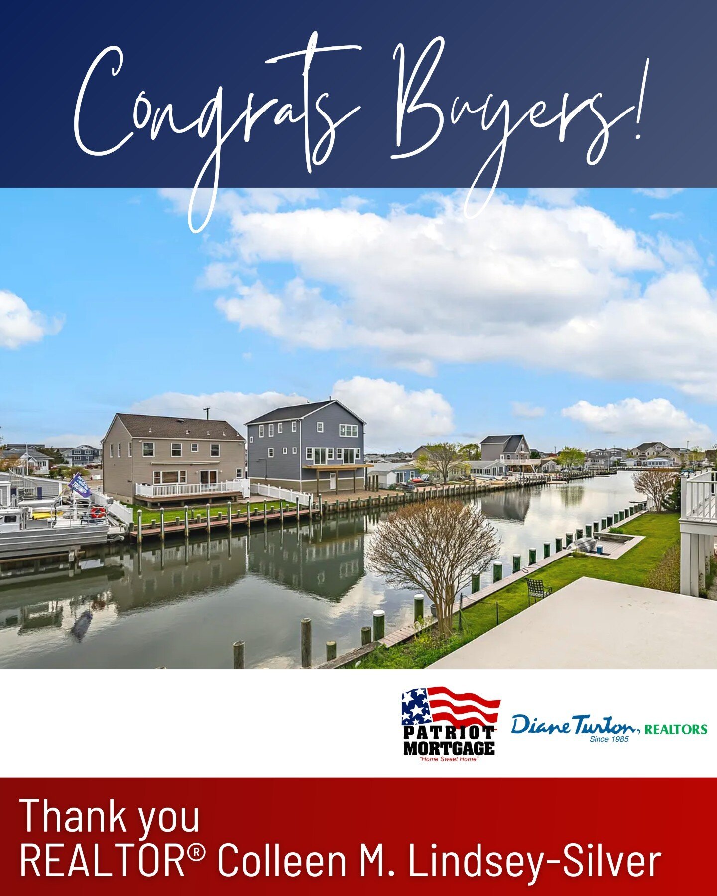 Congratulations to REALTOR&reg; Colleen M. Lindsey-Silver of @dianeturton.realtors! Thank you for including us in the process 🌊🐚

#homebuying #njrealesate #patriotmortgage #socialstamina