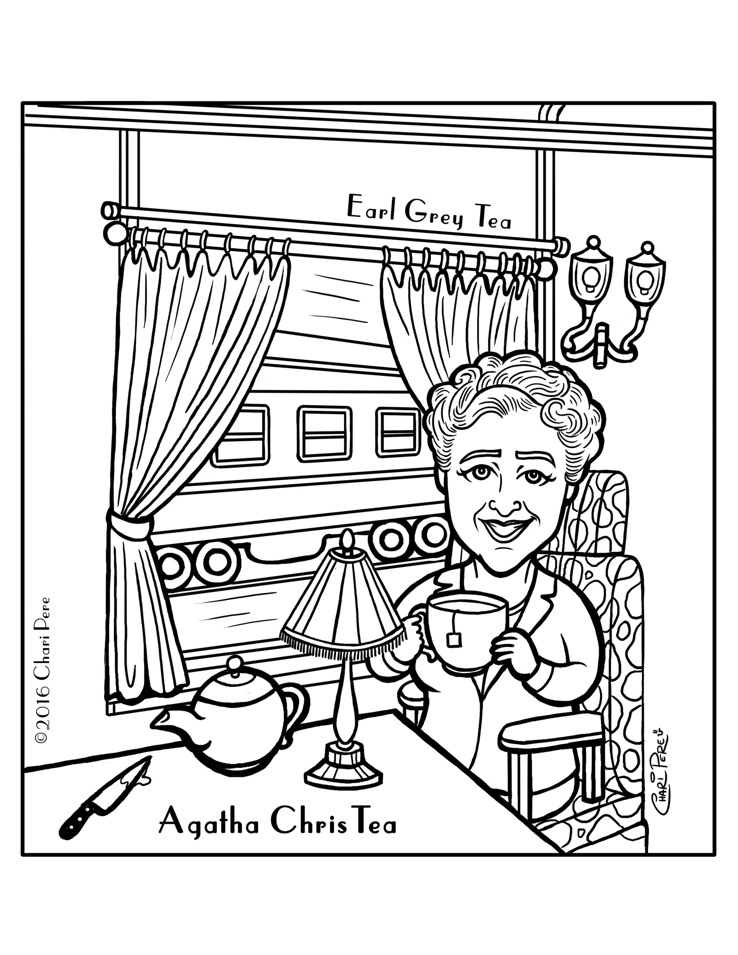 Agatha ChrisTea Coloring Page for The TeaBook