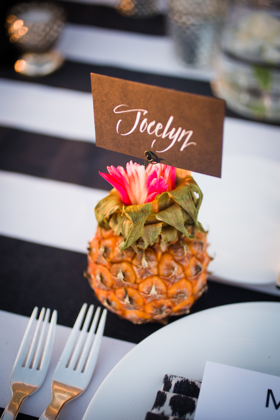 www.santabarbarawedding.com | Ann Johnson Events | Jessica Lewis | The Biltmore | Pineapple Name Card Holder