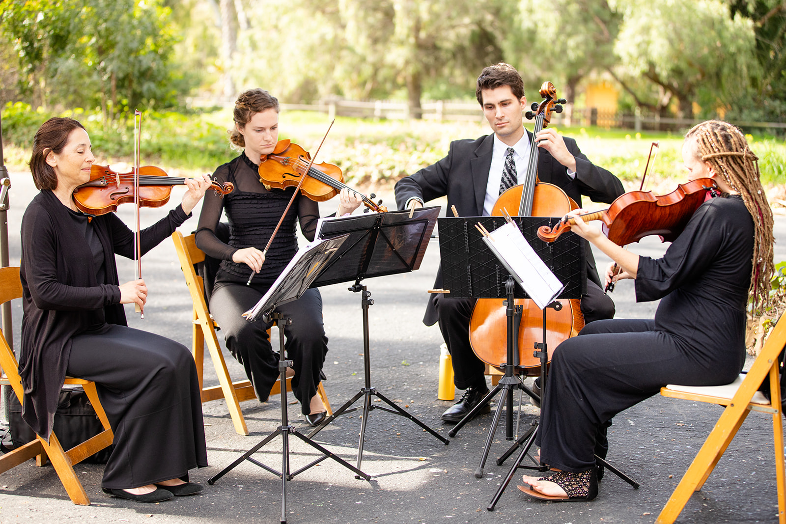 www.santabarbarawedding.com | Jocelyn & Spencer | Historic Rancho La Patero & Stow House | Woodland Events | Santa Barbara String Quartet | String Quartet During Ceremony
