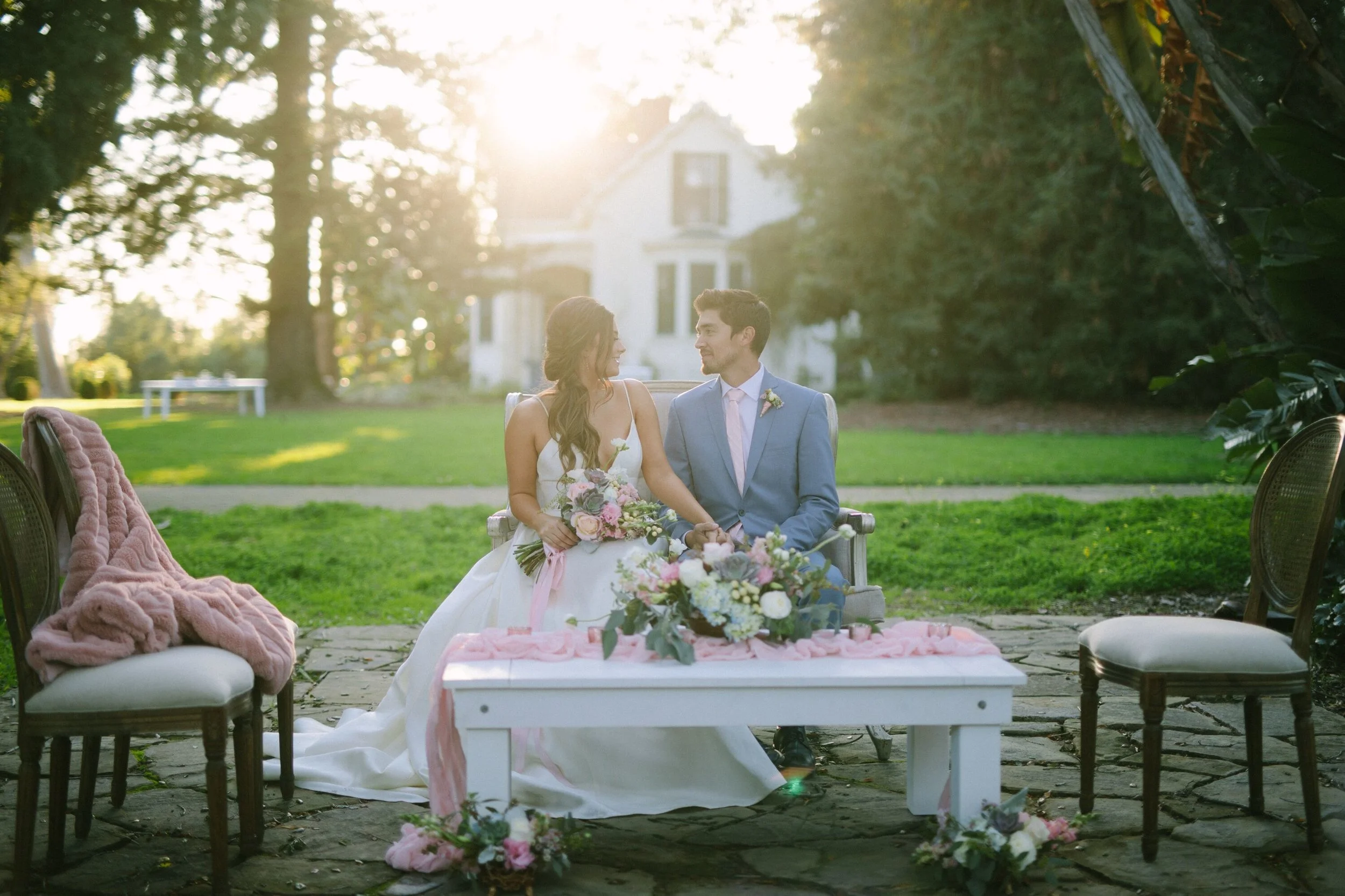 www.santabarbarawedding.com | Photographer: Patrick Ang | Venue: Rancho La Patera & Stow House | Wedding Planner: Elyse Rowen of Elyse Events | Bride and Groom Seated