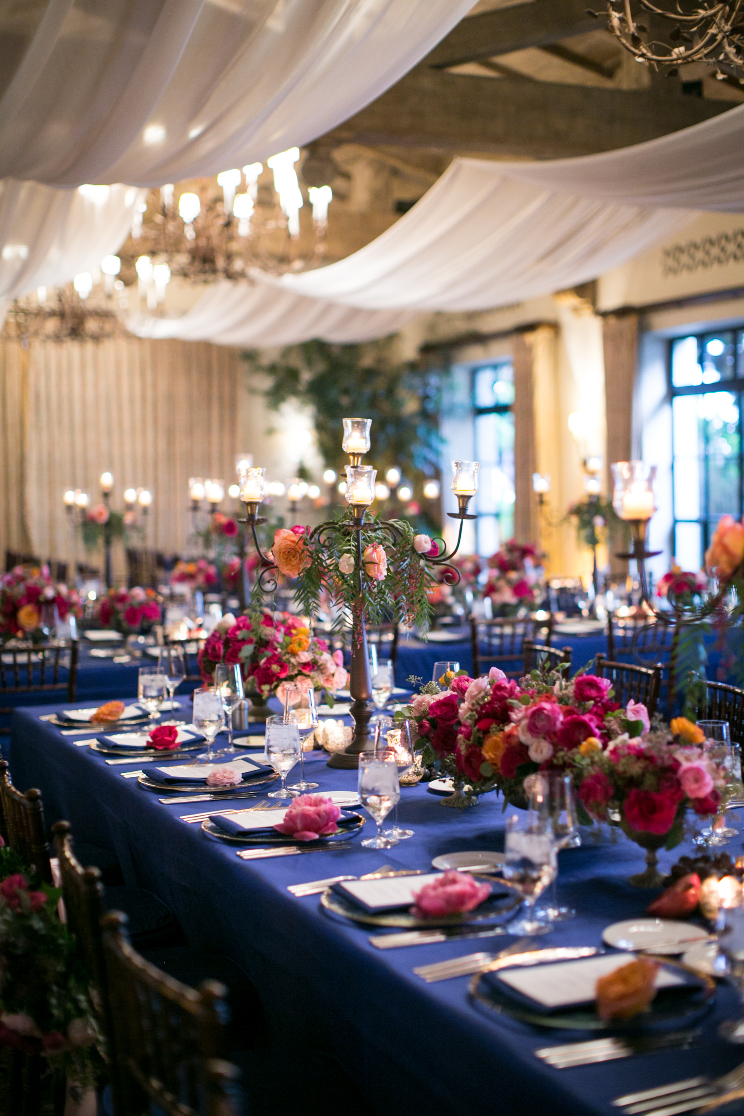 Royal blue and pink wedding bouquet