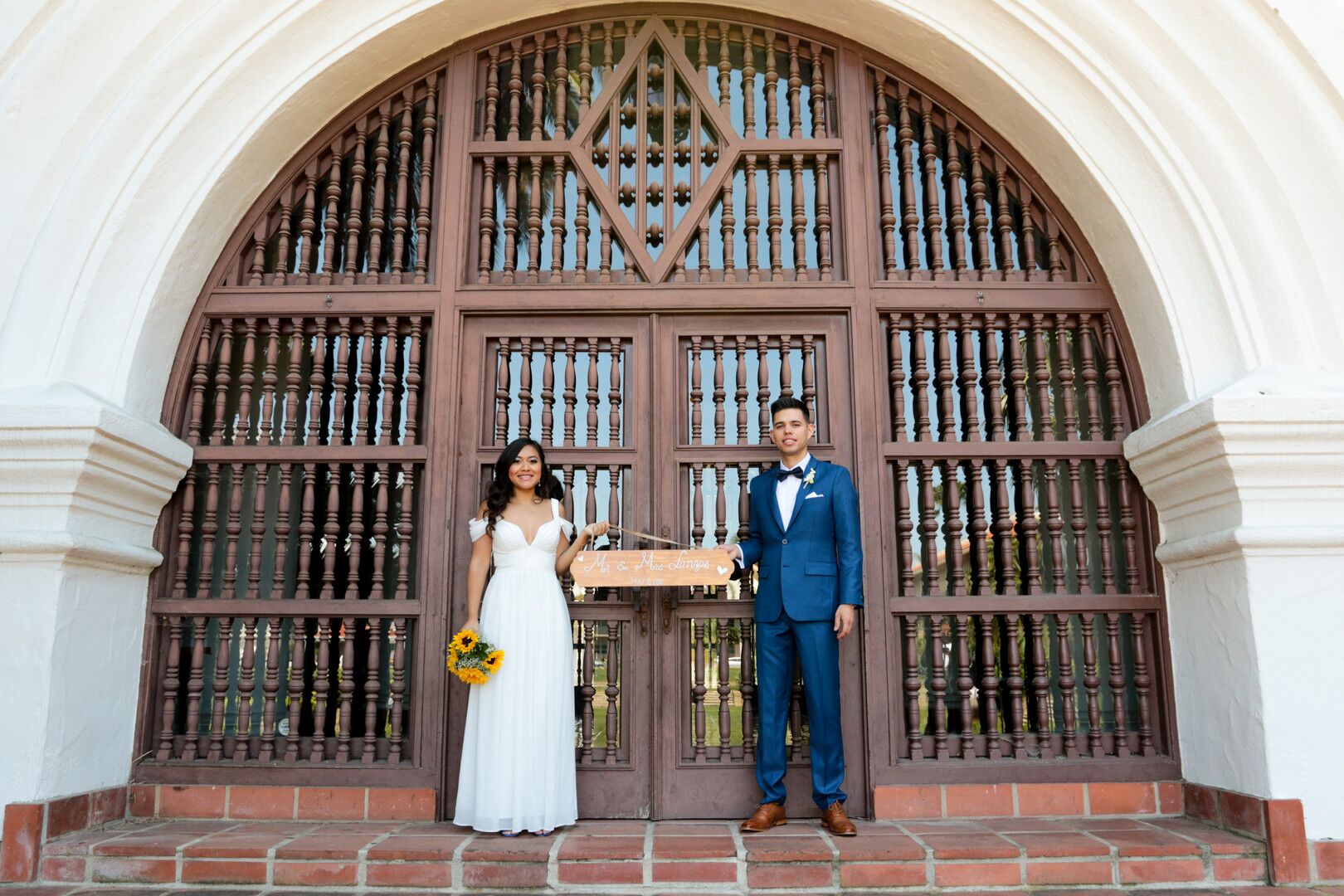 www.santabarbaraweddings.com | Photographer: Trista Maja Photography | Venue: Santa Barbara Courthouse | Wedding Dress: Lulus | Hair: Legends Hair | Bride and Groom at Venue