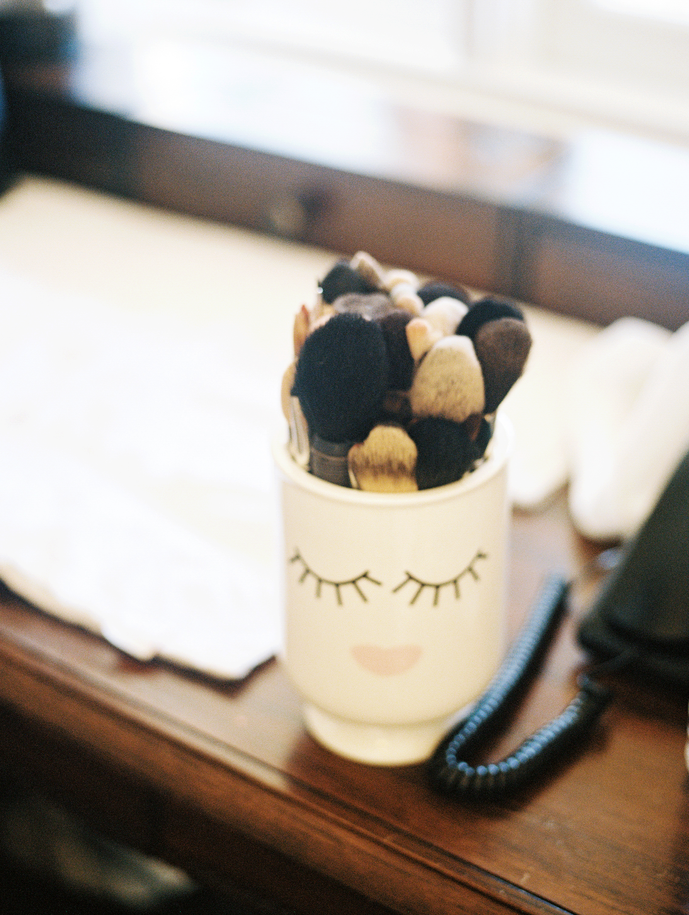 www.santabarbarawedding.com | Ryanne Bee Photography | Santa Barbara Courthouse | Belmond El Encanto | TEAM Hair & Makeup | Makeup Brushes in Cute Mug