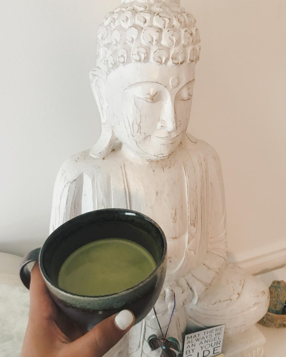 me n buddha just hanging out with our morning matcha.