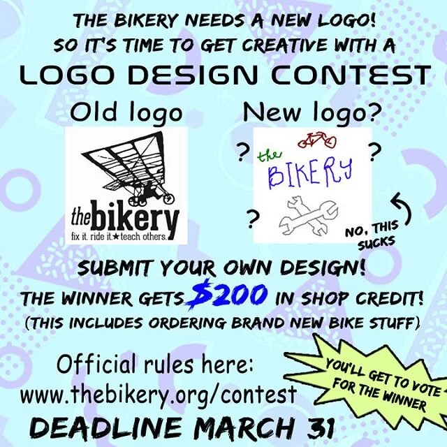 We at The Bikery don&rsquo;t spend our time reinventing the wheel, just repairing them. But we do want to reinvent our logo - and we&rsquo;re asking for your help!