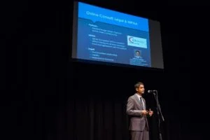 Dr. Sameer Ather pitching XpertDox at a 2016 Alabama Launchpad competition. He went on to receive $40,000 in seed funding.