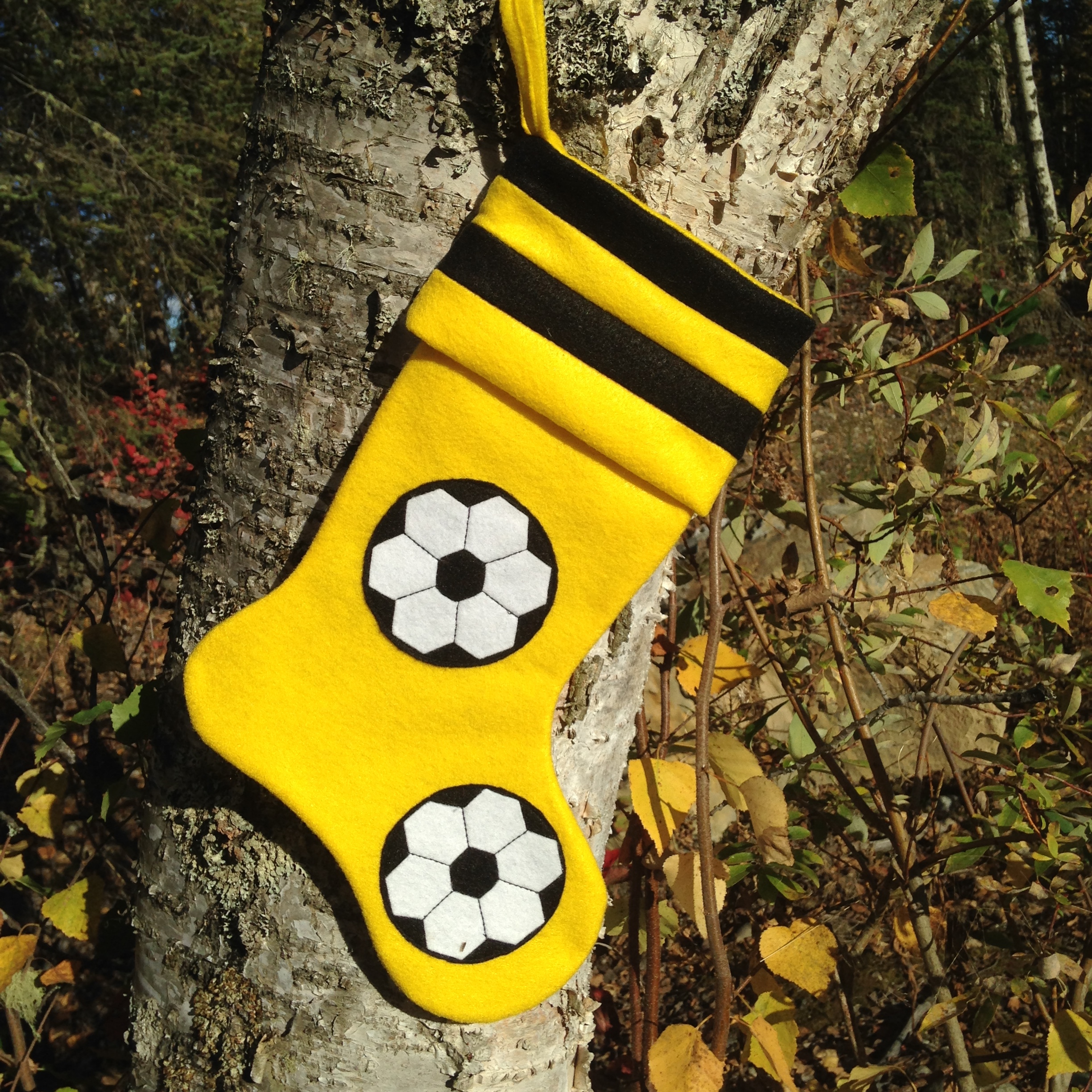 Christmas Soccer Stocking - Yellow