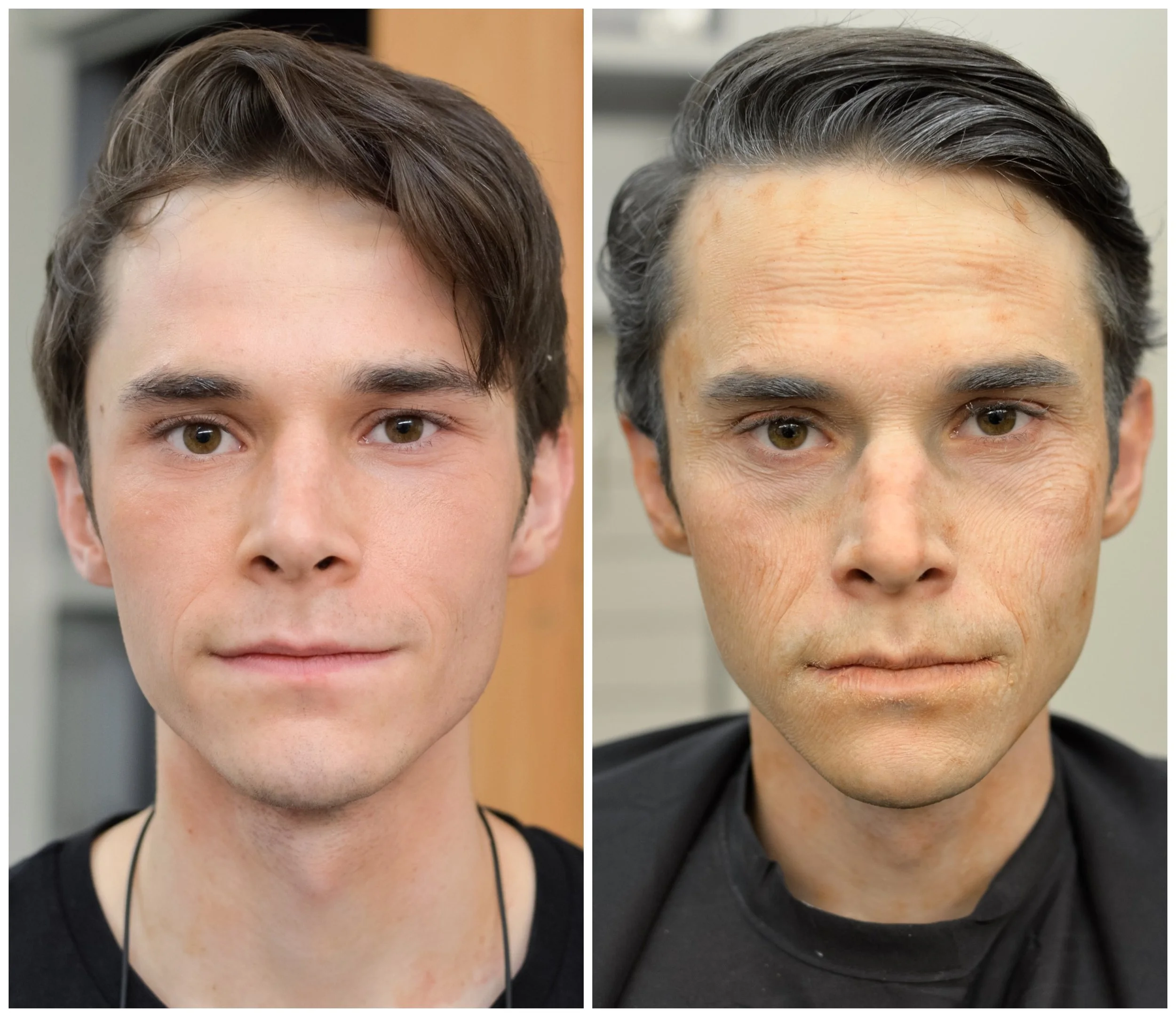  Before and after. Old age makeup using liquid latex 