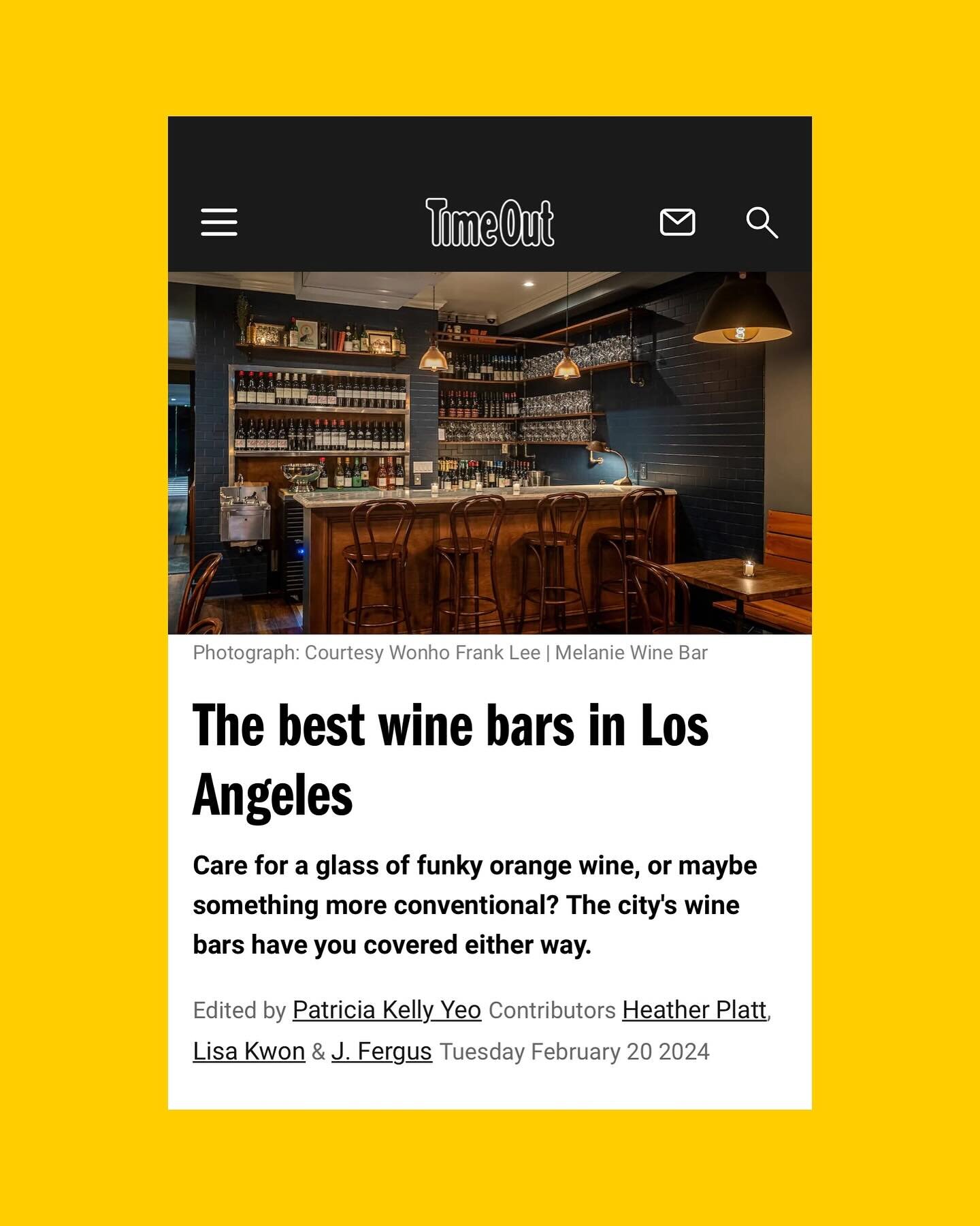 Yahoo! Thanks @timeoutla . We love our Los Angeles community and we do everything we can to bring y&rsquo;all the best wine offerings, hospitality, and events we can. Humbled to be featured among greats! #tabularasabar #timeoutla #timeout #bestwineba