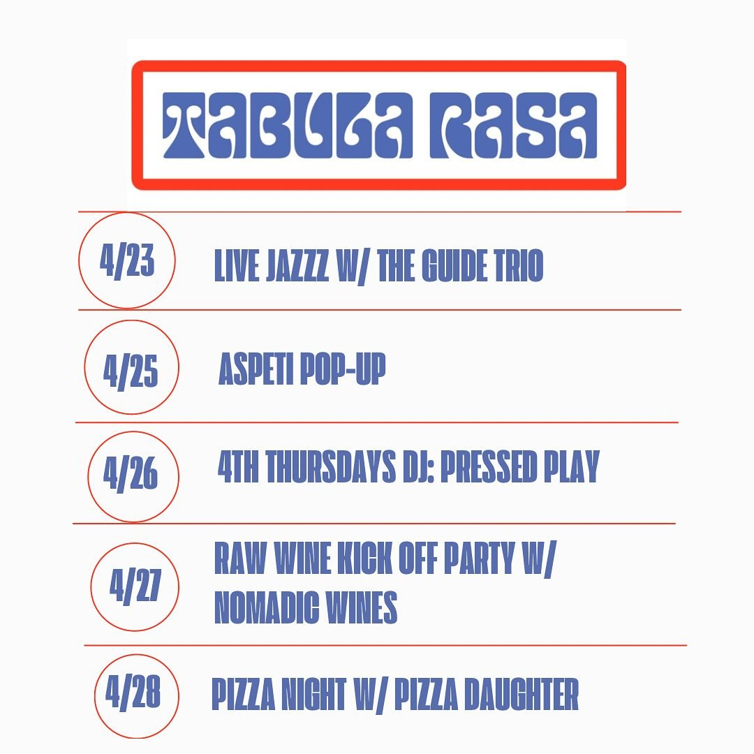 BIG WEEK at the bar y&rsquo;all! Kicking it off with @theguidetrio live jazz on Tuesday, @aspeti_la Michoa-California pop up ok the patio Wednesday, our very own @pressed_play on Thursday, Meet the winemakers from @wearenomadic wines on Saturday nigh