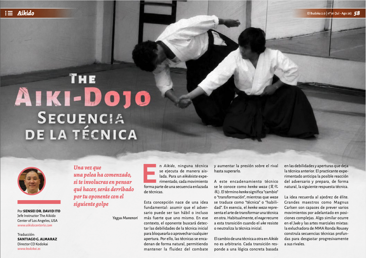 Front page of Ito Sensei's article Technique sequencing with Furuya Sensei throwing someone