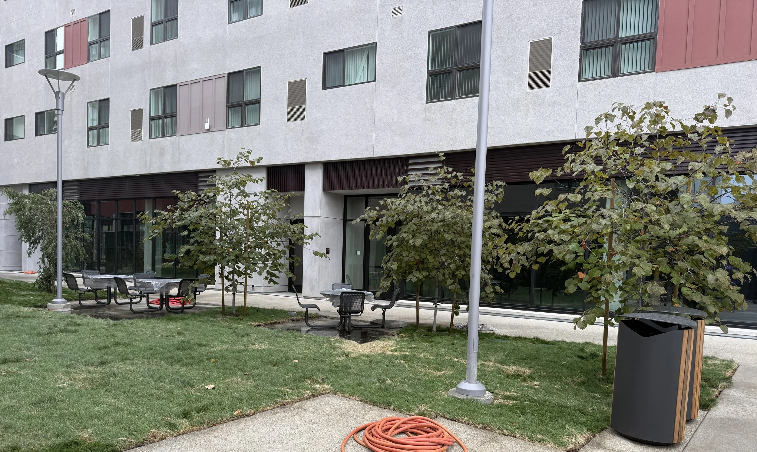 Angled view of the front of the new dojo