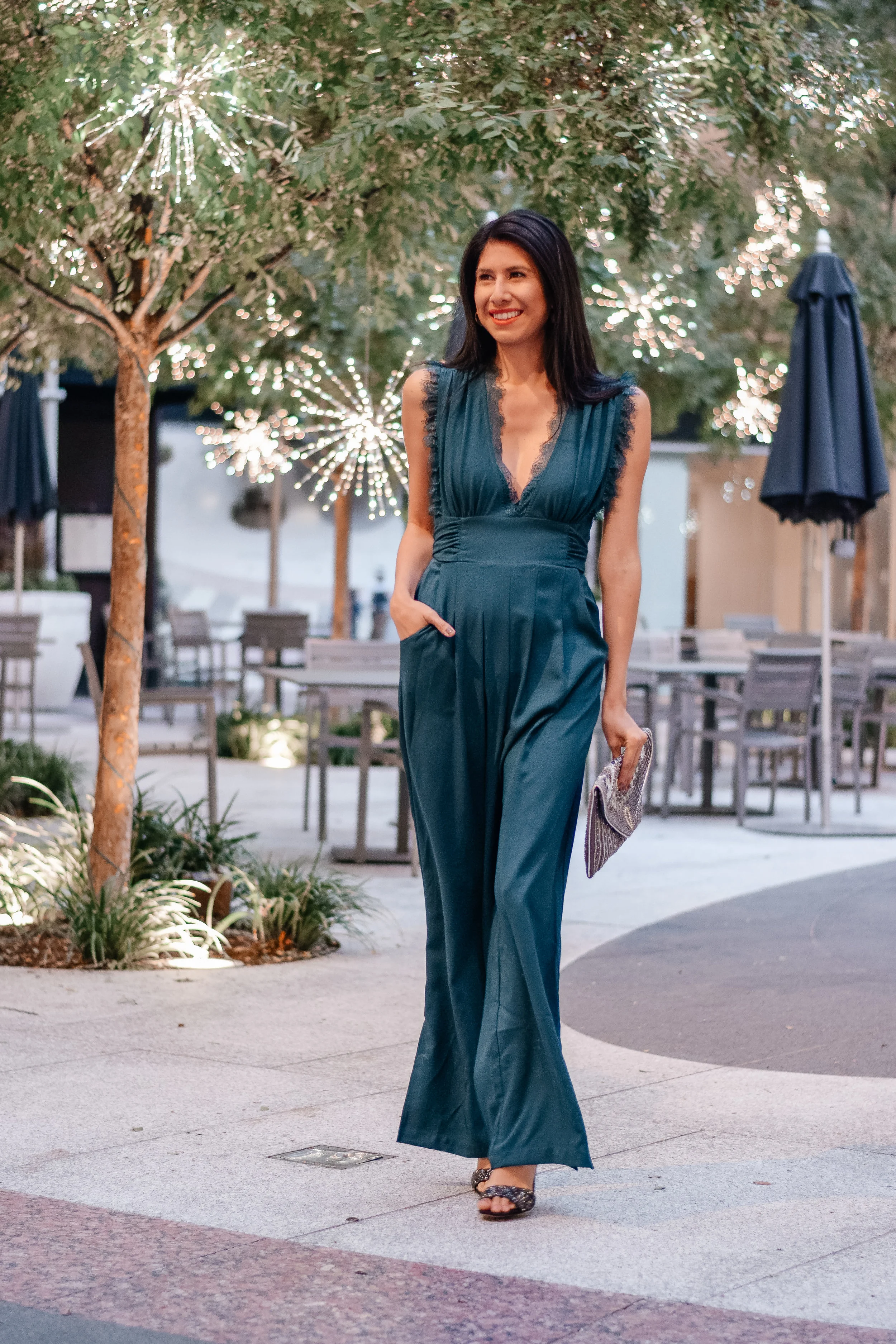 Francescas Mira Lace Neckline Jumpsuit