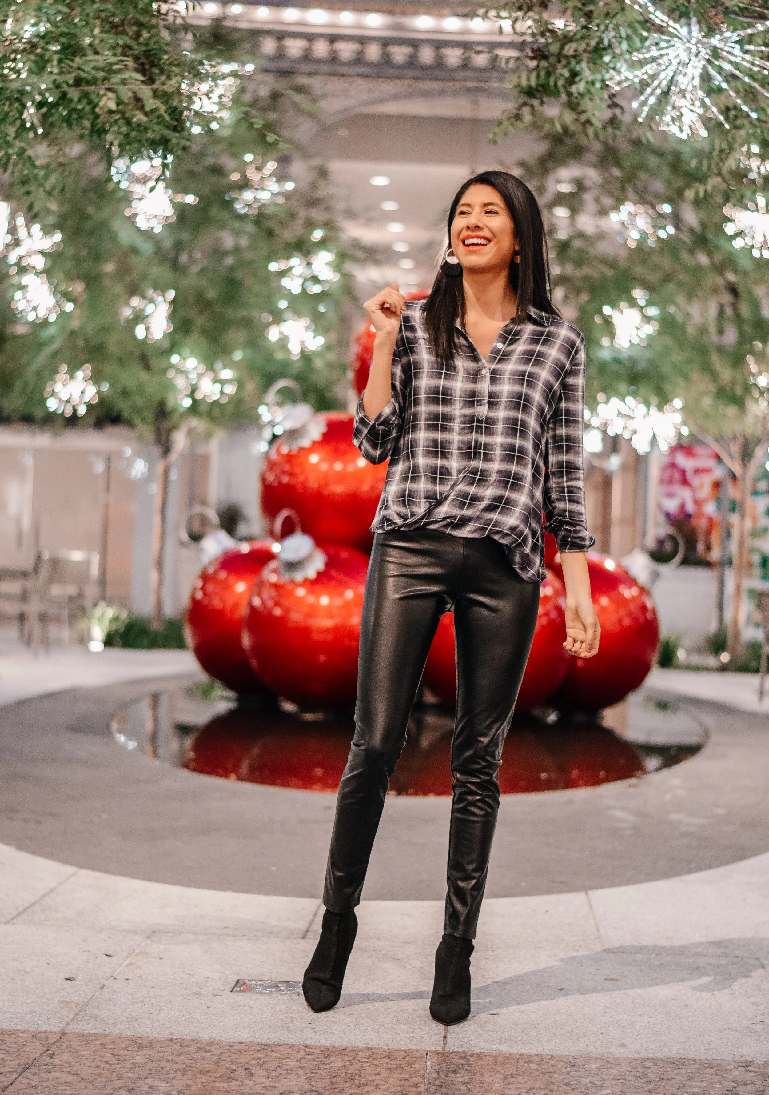 Francesca’s Northern Light Collection- Ivy Plaid Surplus Button Front | Sandy Faux Leather Legging