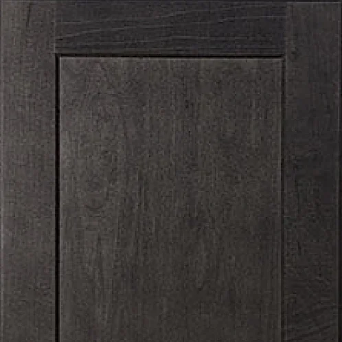 Kitchen cabinets in deep slate-stained maple; soft close hinges and drawer slides; brushed chrome pulls