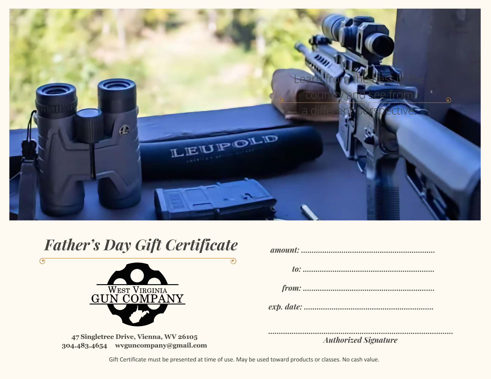 Father's Day Gift Certificate from WV Gun Company