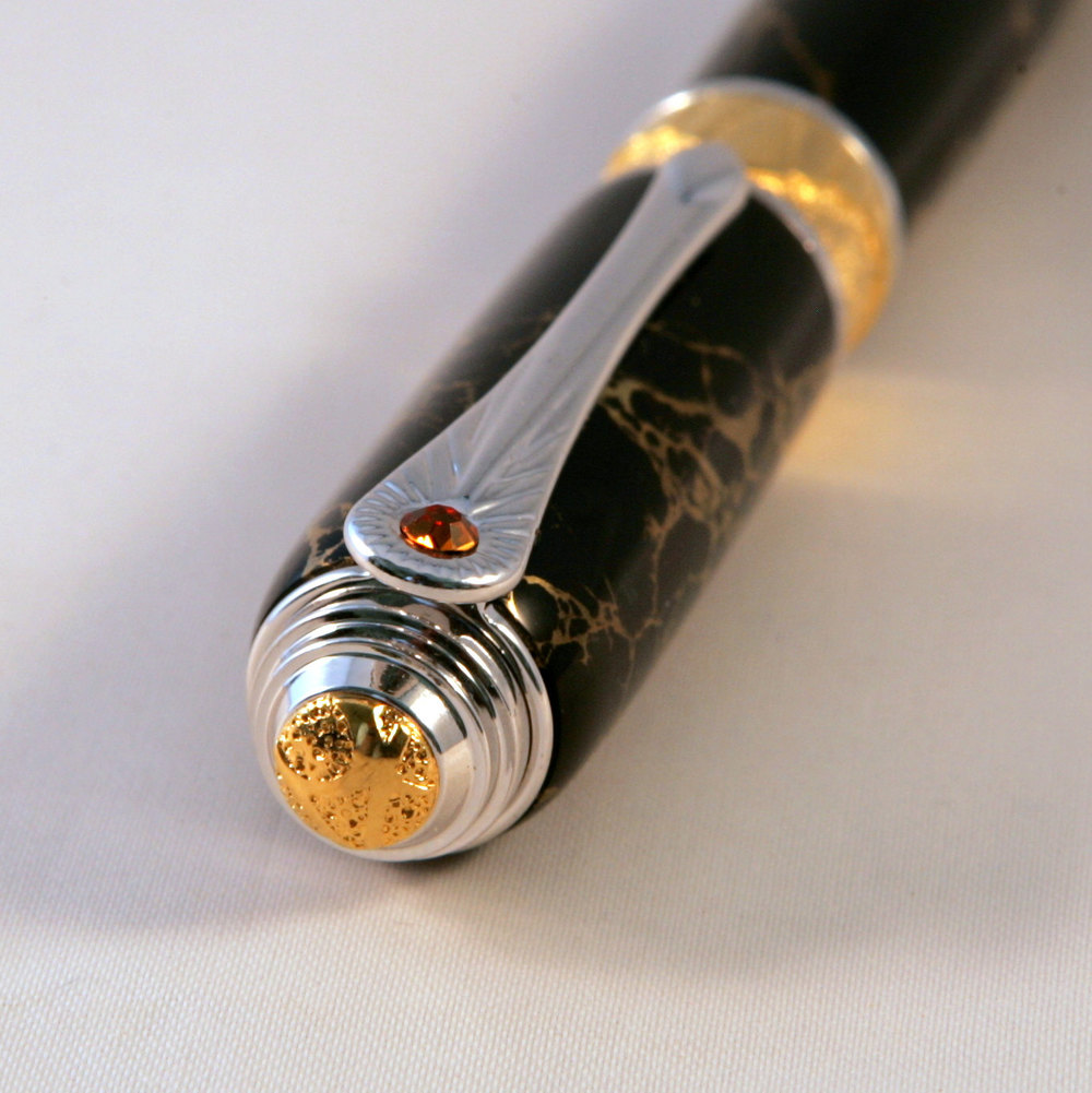 White Marble TruStone Slimline 24k Gold Plated Twist Pen — Woodnotch