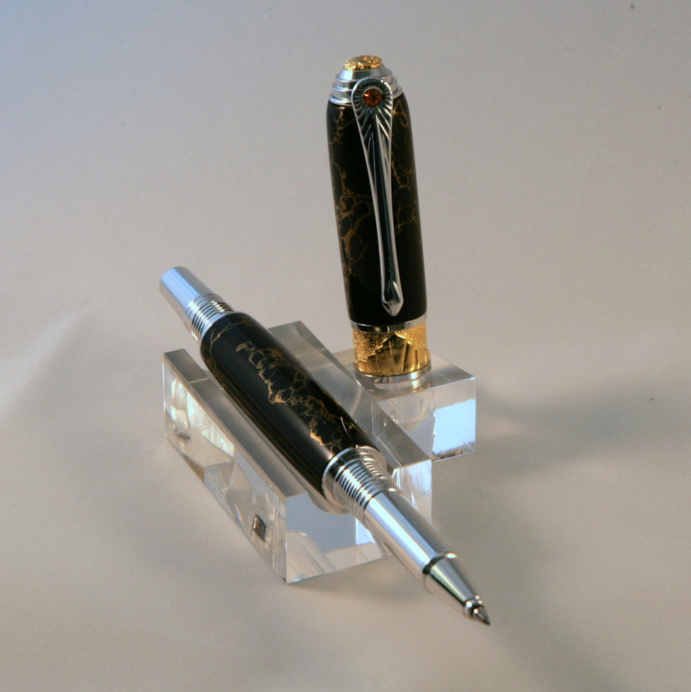 White marble TruStone Victorian 24kt Gold Fountain or Rollerball Pen —  Woodnotch