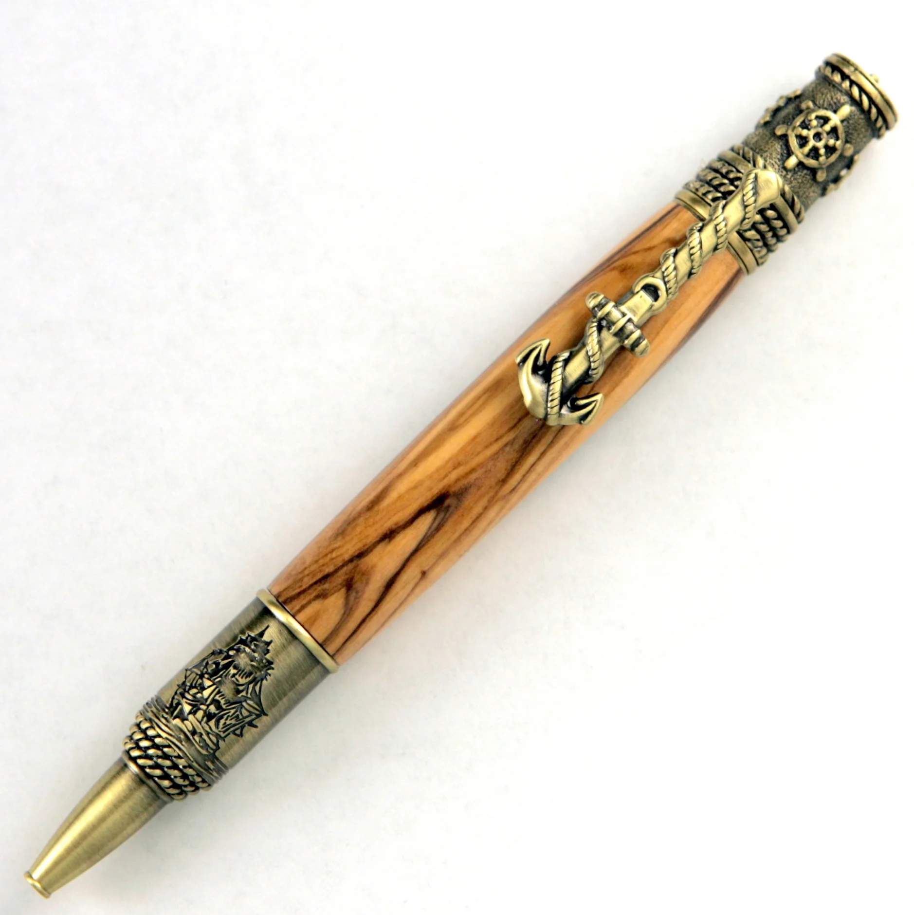 Bethlehem Olive Wood Nautical Antique Brass Twist Pen