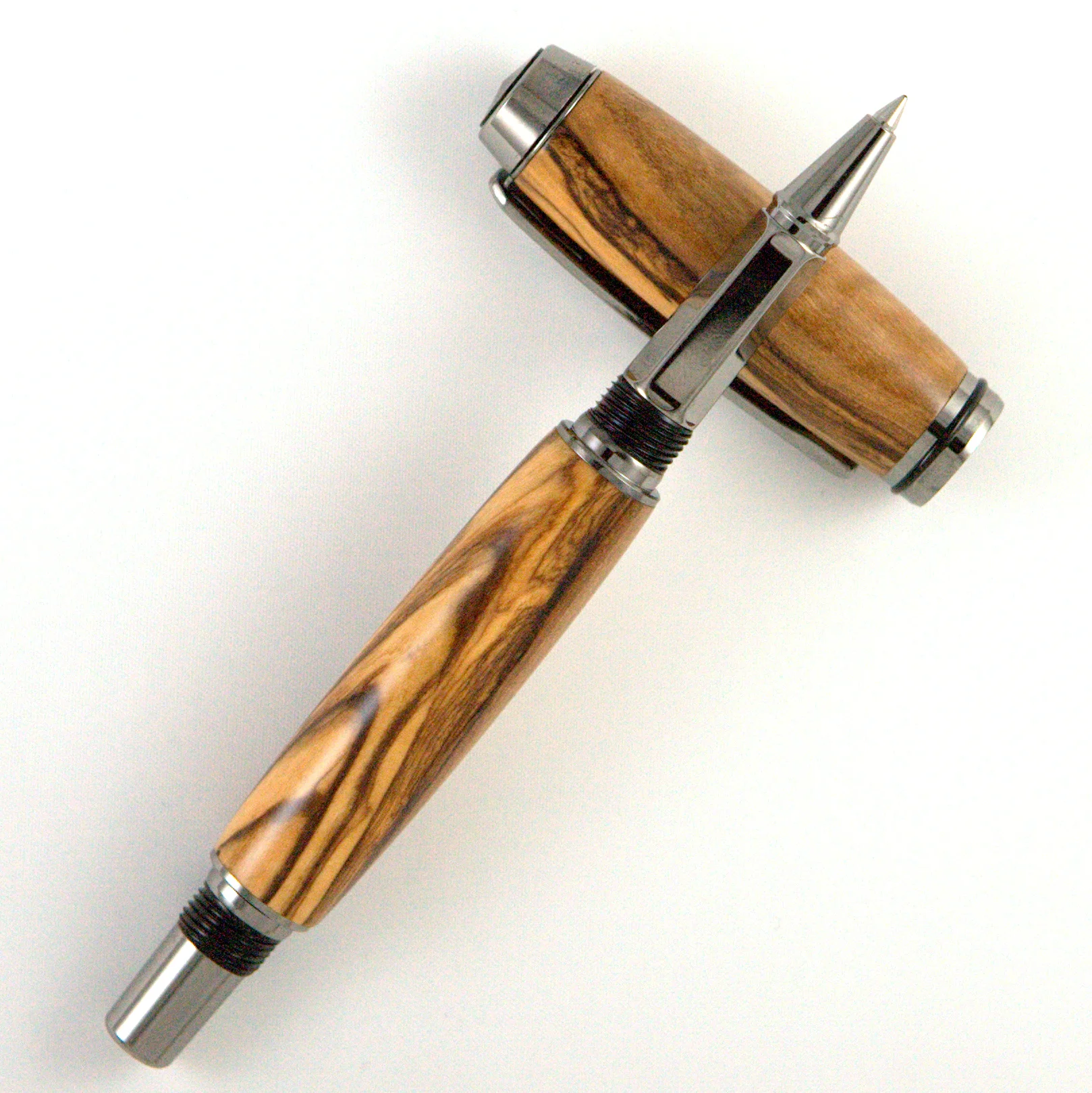 Highly Figured Bethlehem Olivewood Baron Black Titanium Rollerball Pen