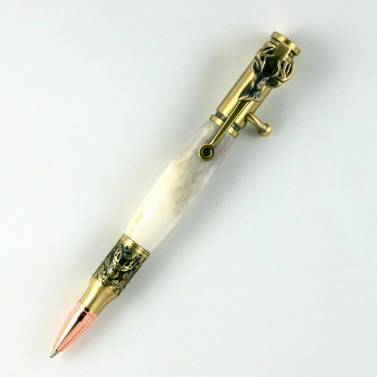 Handcrafted 30 Caliber Bolt Action Bullet Cartridge Deer Antler Pen 