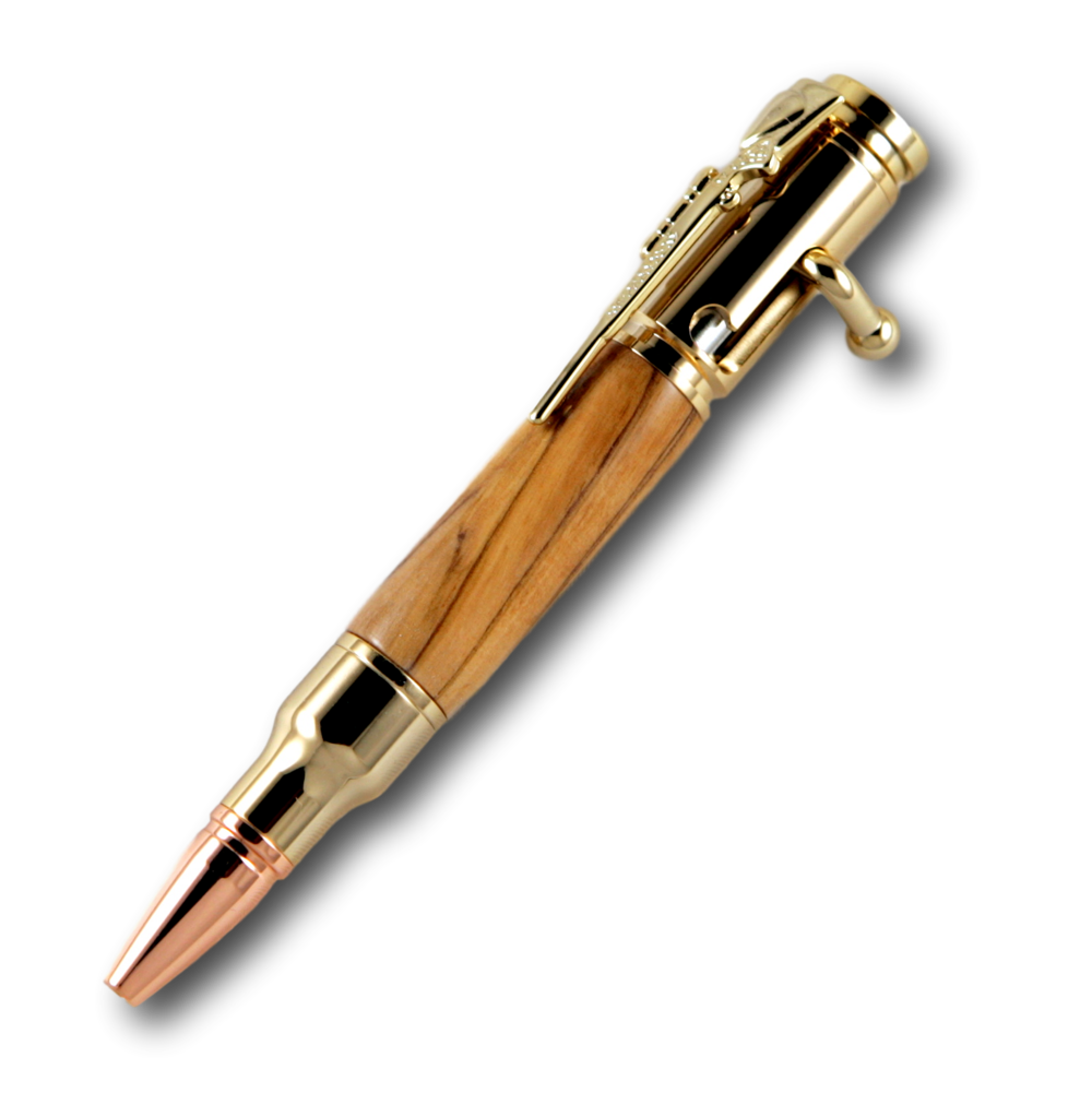 Bethlehem Olive Wood Mini 30 Caliber Bolt Action 24kt Gold Bullet Cartridge  Pen — Woodnotch