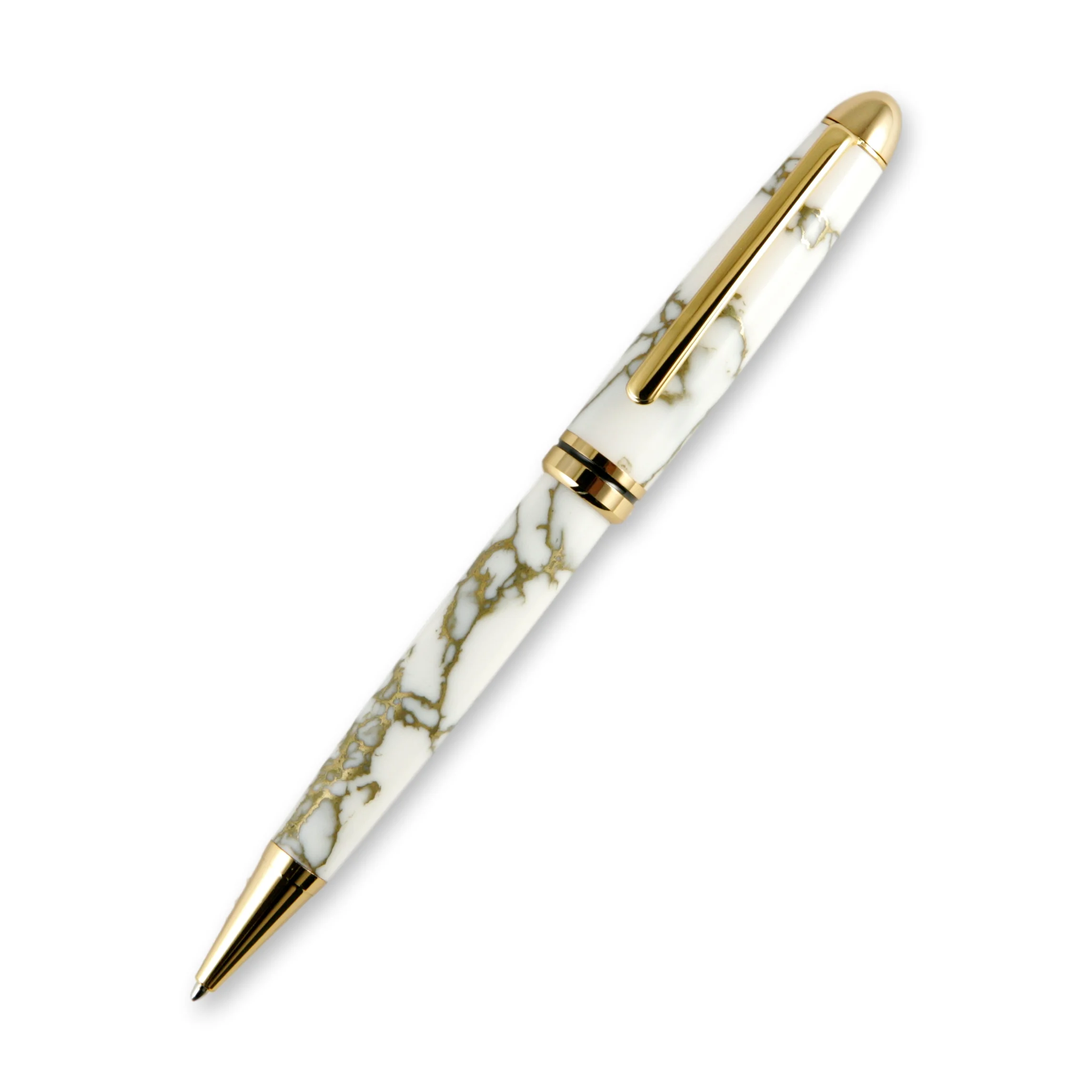 White Marble TruStone Designer 24k Gold Twist Pen