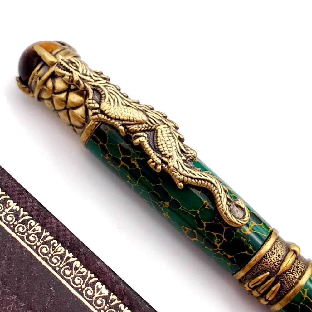 Arizona Jade TruStone Dragon Antique Brass Twist Pen — Woodnotch
